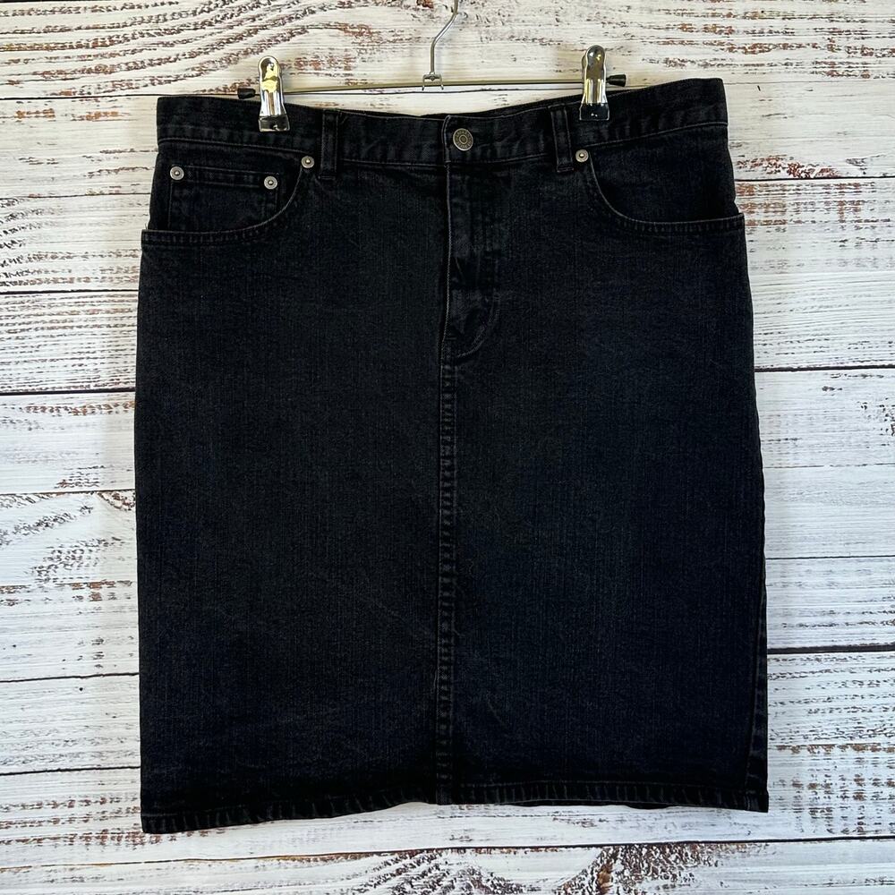 VTG LRL Ralph Lauren Jeans Co Black Denim Straight Skirt Knee Length Womens 12 - Picture 1 of 6